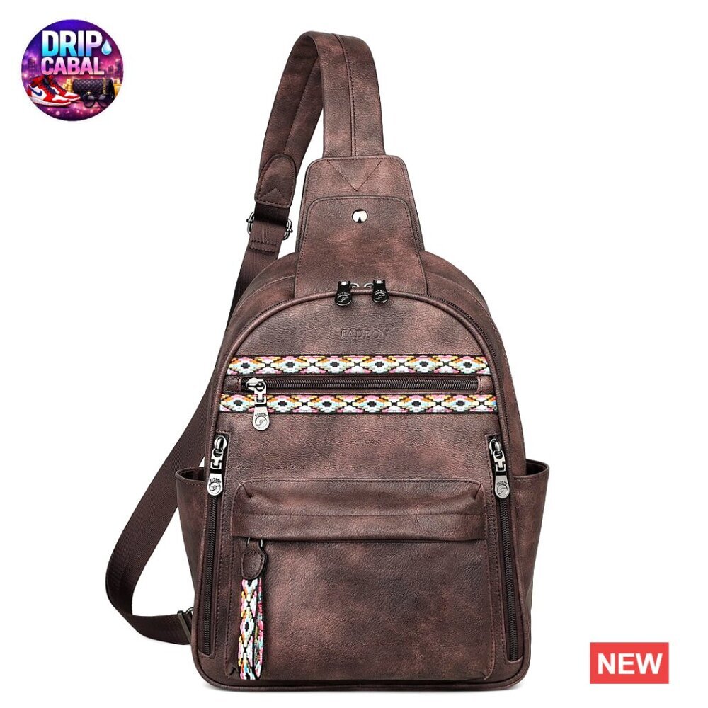 Large Faux Leather Anti-Theft Sling Backpack with RFID Protection - Picture 1 of 6